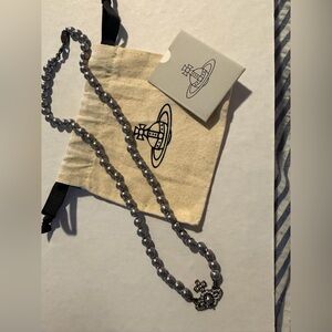 Olympia Vivienne Westwood Metallic Bead pearls with gunmetal Necklace